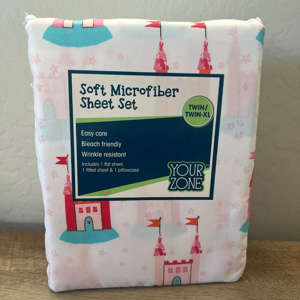 Your Zone Soft Microfiber Sheet Set Twin Twin XL Pink Castles